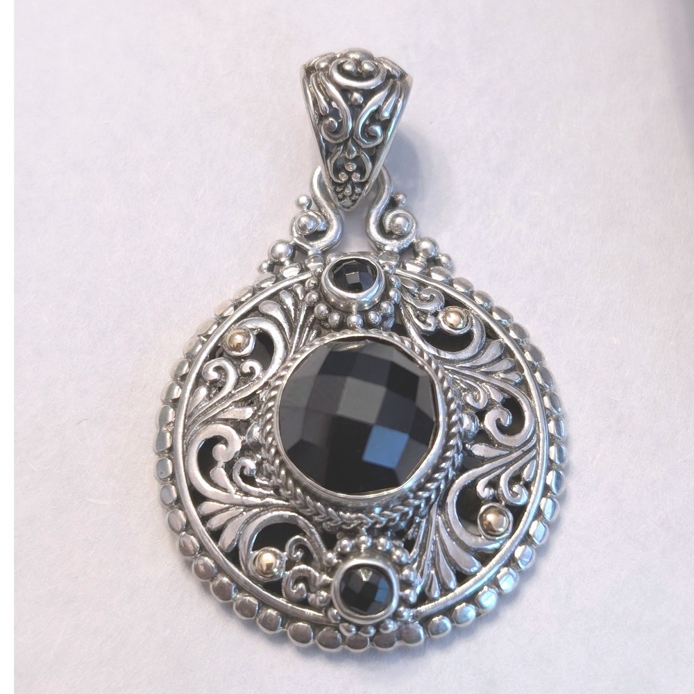 Sarda Sterling Silver 18K Gold Black Spinel Filigree Pendant